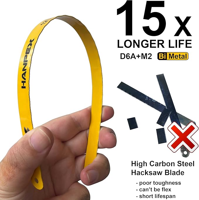 Hanpex 12inch High-Tension Hacksaw Frame with 24 TPI Bi-metal Blade, Hand Saw Suitable for Metal, wood, PVC, Carpentry