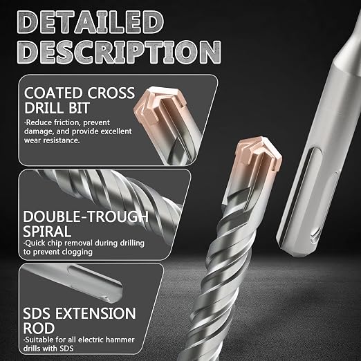SDS Plus Rotary Hammer Drill Bit, 1-1/2"×24"（38mm×600mm） - 4 Carbide Cutting Edges & Coated Head | Heavy-Duty for Masonry, Concrete, Natural Stone, Brick Walls