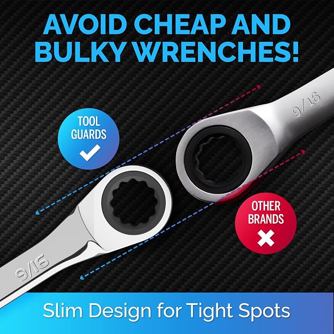Ratcheting Wrench - Slim Profile - Ratchet Wrench, 9/16" Wrench