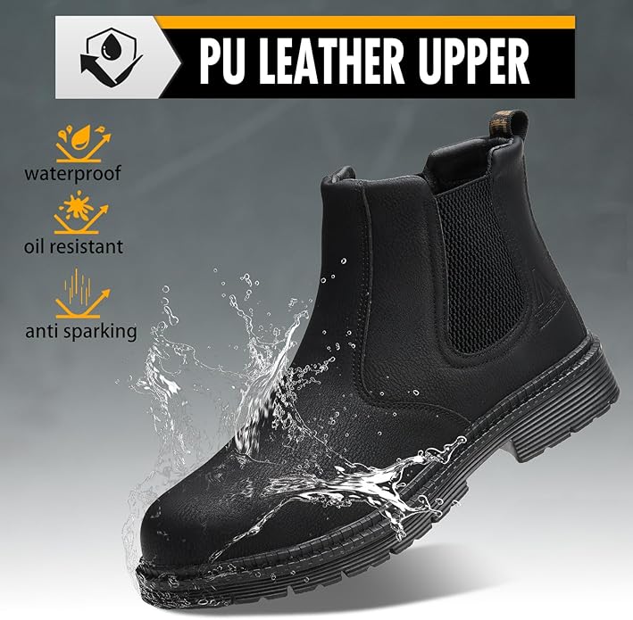 Unisex-Adults Steel Toe Chelsea Boots, Men's Industrial Construction Shoes, Waterproof, Lightweight, Comfortable, Non-slip Safety Boots