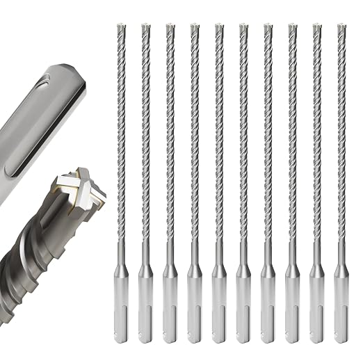 10PCS SDS Plus Rotary Hammer Drill Bits, 10pcs (3/16"*8"-5mm*210mm) - 4 Carbide Cutting Edges, Ideal for Masonry| Heavy-Duty Masonry |Hammer Drill Bits for Precision Drilling