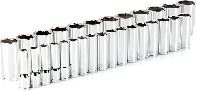 TEKTON 1/2 Inch Drive 6-Point Socket Set, 29-Piece | SHD92014 | (10 - 38 mm), Deep