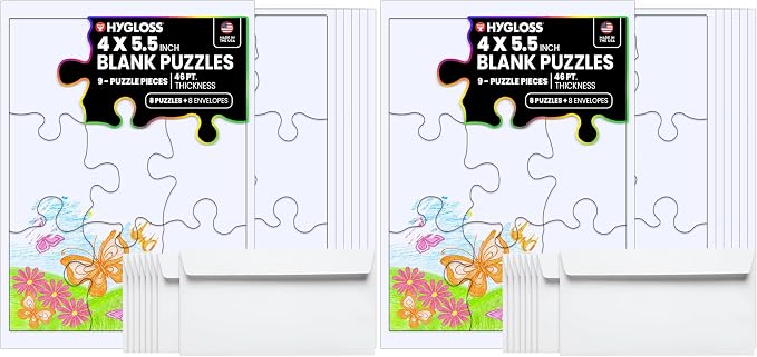8 Blank Jigsaw Puzzles with Envelopes – 4 x 5.5 Inch, 9 Pieces Each – Hygloss DYI Party invites, Perfect for Decorating, Kids' Activities, Arts & Crafts or Party Favors (Pack of 2)