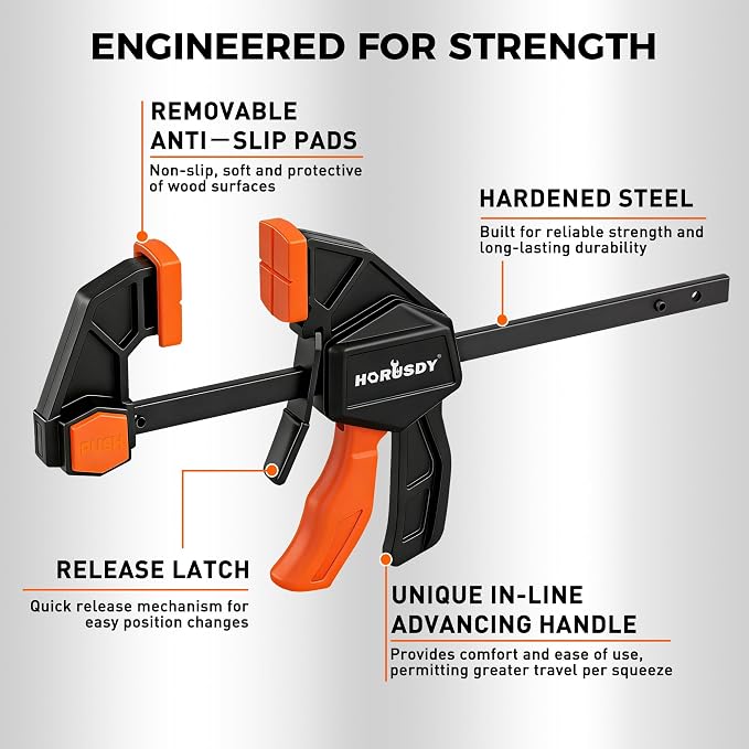 10-Piece Bar Clamp Set for Woodworking, 4 x 6-inch & 2 x 12-inch One-Handed F Clamp/Spreader, 132 lbs Load Capacity, Includes Spring Clamps & 90° Angle Clamp, Quick-Release Grip