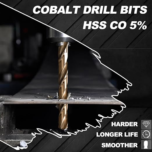 Hex Shank Cobalt Drill Bit Set 16Pcs 1/16"-3/8", M35 HSS Twist Impact Drill Bits for Metal and Hardened Steel, with Indexed Storage Case