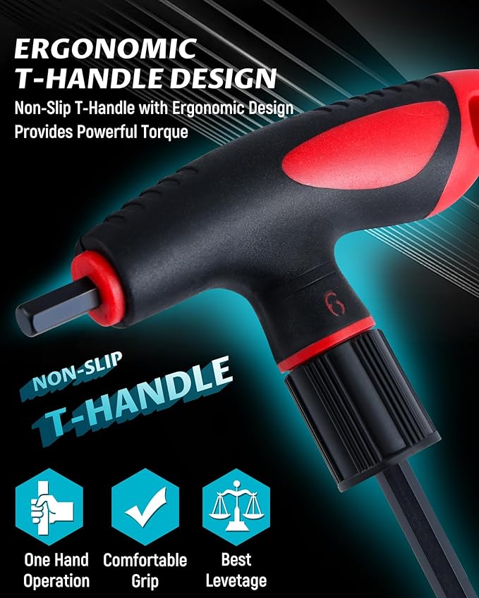 Lichamp T Handle Allen Wrench Set Metric, 8 Piece Heavy Duty Standard Long Tee Handle Allen Hex Key Set, 2-10mm