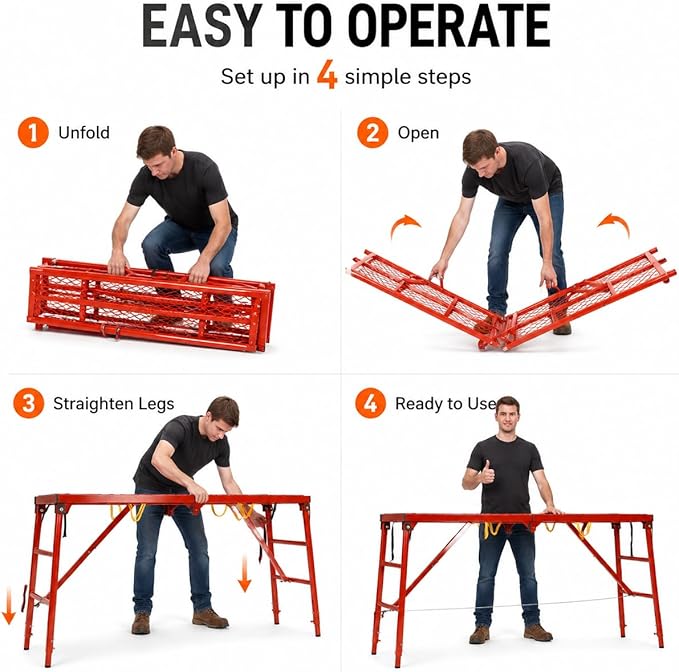 Scaffolding Work Platform 74” x 20” x 60”, 1000LBS Heavy-Duty Steel, 5-Level Height Adjustable Anti-Slip Foldable Scaffolding Platform, Portable Scaffolding Platform Ladder for RV Repair