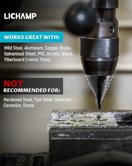 Lichamp Jumbo 2-3/8" Unibit Step Drill Bit for Metal, Extra Large Drill Stepper Bit for Hard Metal Heavy Duty, 12 Sizes from 1/4" to 2-3/8", Spiral Grooved, C5BK