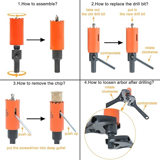1 inch Hole Saw with Arbor for Cutting Metal Wood and Plastic, 25mm Bi-Metal Hole Cutter for Different Project with Smooth and Flat Drilling Edge, Fast Chip Removal, Handy Hole Saw Kit Set
