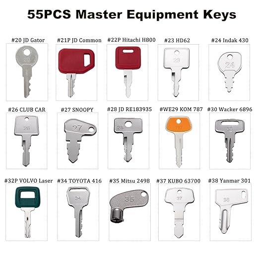 55 Full Range Non-Duplicated Master Construction Original Equipment Keys for Hyster JLG Yanmar Takeuchi JD CAT Sany Daewoo Takeuchi Hyster Toyota Kubota Komatsu Case New Holland Volvo Hyundai