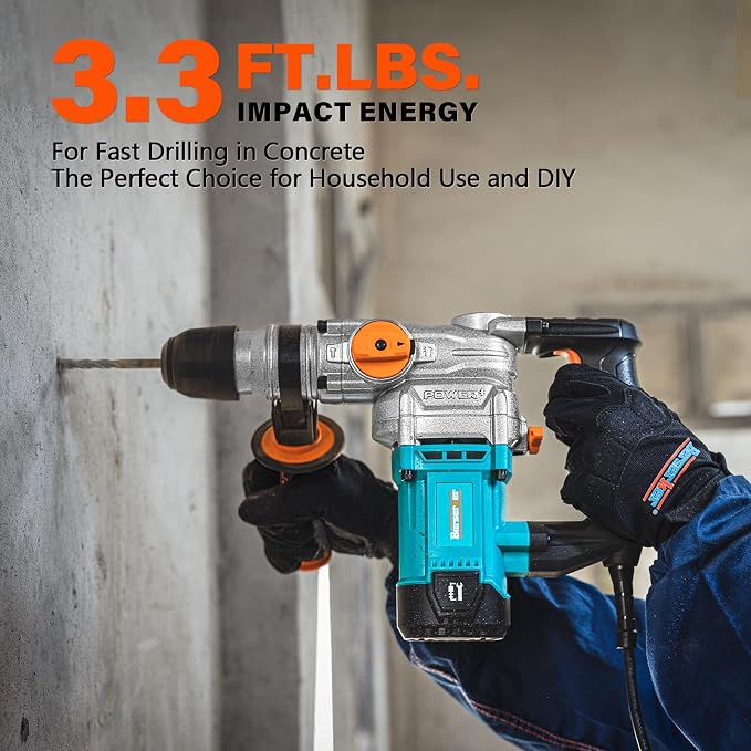 Berserker 1-1/8" SDS-Plus Rotary Hammer Drill for Concrete 26FA | 1050W 9 Amp 3 Functions 9.5 lb. Corded Electric Safety Clutch Rotomartillo for Masonry Cement Wall Drilling, Tile Removal