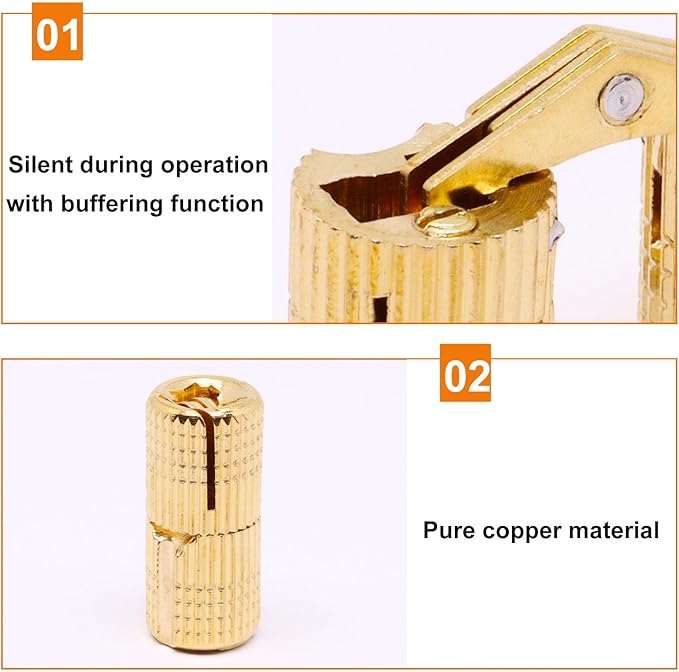 10mm Hidden Brass Barrel Hinges 180 Degree Opening Angle Cabinet Hinges for DIY Jewelry Box 1Hand 4 Pack