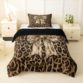 Feelyou Leopard Print Comforter Set Twin Size Cute Bow Bedding Set for Kids Boys Girls Cheetah Animal Fur Duvet Quilt Bedroom Decor Microfiber 2 Pcs with 1 Pillow Cases