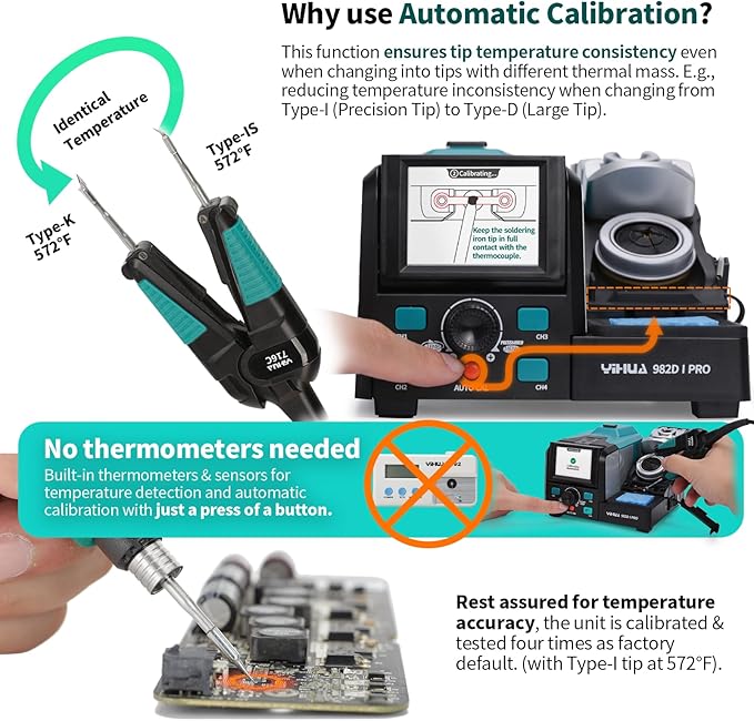 YIHUA 982D-I PRO 2 IN 1 Precision Microsoldering Iron Hot Tweezers Soldering Station with 10 Tip Cartridges, Individual Operating Interfaces, Dual Holder, Auto Temp Calibration, 4 Pre-set Channels