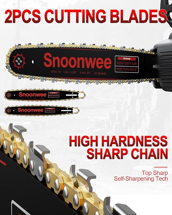 2100W Battery Powered Chainsaw for Storm Cleanup, 18 and 16-Inch Interchangeable Bars, 42V Max Cordless Electric Chain Saw with Two 4.0Ah Batteries for Backyard Tree Felling (Red Black)
