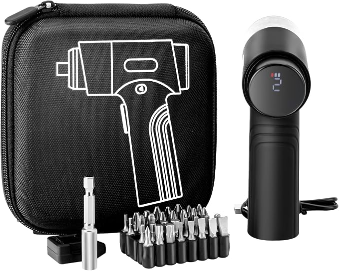 VEVOR 4V Electric Screwdriver, Cordless Screwdriver Set, 7 Torque Settings, 0.5 to 5N.m, 32 PCS 1/4 in Bits, Digital Display, LED Light, Type-C Charging, Ideal Tool for Furniture & Gaming PC