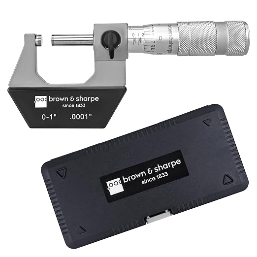 Brown & Sharpe Mechanical Outside Micrometer, 0-1 Inch, 0.0001 Inch Graduation, Tungsten Carbide Measuring Faces, Ratchet-Stop Mechanism, Satin Chrome Finished Scale
