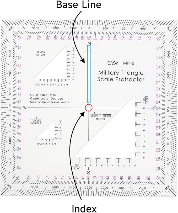 CYA Military Map Protractor Coordinate Scale Map for Land Navigation, Military Style UTM/MGRS Coordinate Scale