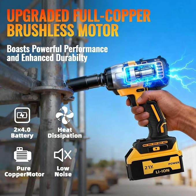 Cordless Impact Wrench: Brushless 1/2-inch, Power Impact Gun Kit, 2 x 4.0Ah Batteries, Fast Charger, 5 Sockets, Variable Speed Electric Impact Driver for Car/Home/Construction
