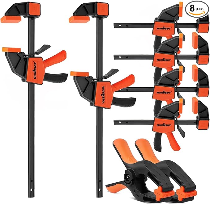 HORUSDY 8-Pack Bar Clamps for Woodworking, 12" and 6" Bar Clamps, Wood Working Clamp Sets, Quick Clamps F Clamp with 150 LBS Load Limit (8-Pack Wood Clamps)