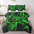Gamer Full Size Bed Sheets and Comforter Set, Gaming 7-Piece Bedding Set Video Game Console Bed in a Bag, Green Lightning Room Decor,Boys Bedroom Decor