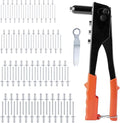 4-in-1 Heavy Duty Hand Riveter Rivet Gun Pop Rivet Tool Kit with 100 Rivets 3/32-inch, 1/8-inch, 5/32-inch, 3/16-inch,4 Interchangeable Nosepieces for Metal,Plastic,Wood and Leather