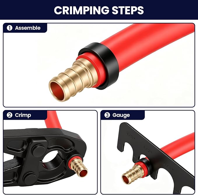 PEX Pipe Crimping Tool 1/2" & 3/4",PEX Crimp Tool Kit for Copper Crimp Rings with a wrench and GO/NO-GO Gauge