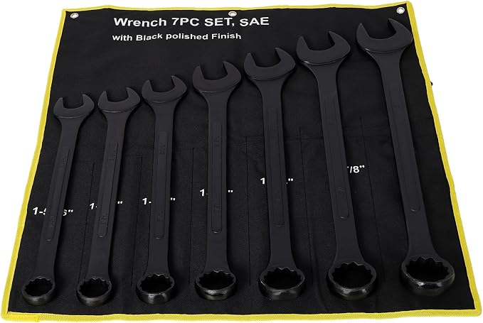 7PC Jumbo Combination Wrench Set, SAE, 1-5/16"-2", Extra Large Wrenches | 1-5/16",1-3/8", 1-1/2", 1-5/8", 1-3/4", 1-7/8", 2 inch, Extra Large Combination Wrench Sets with Pouch (7PC-SAE)
