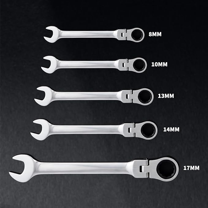 Garvee 5 Piece Metric Ratcheting Wrench Set Combination Ratcheting Wrench | 72-Tooth 5° Swing Arc CR-V Steel | Metric 8-17mm Coverage for Automotive Repair, Mechanical Maintenance DIY Project