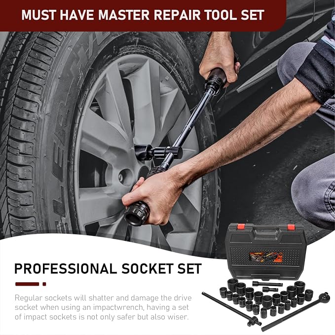 27 PCS Master Impact Socket Set 3/4-Inch-Drive Jumbo Impact Socket Set,Standard SAE (7/8" to 2") and Metric (22 to 50 mm) Size Socket Set with Extension