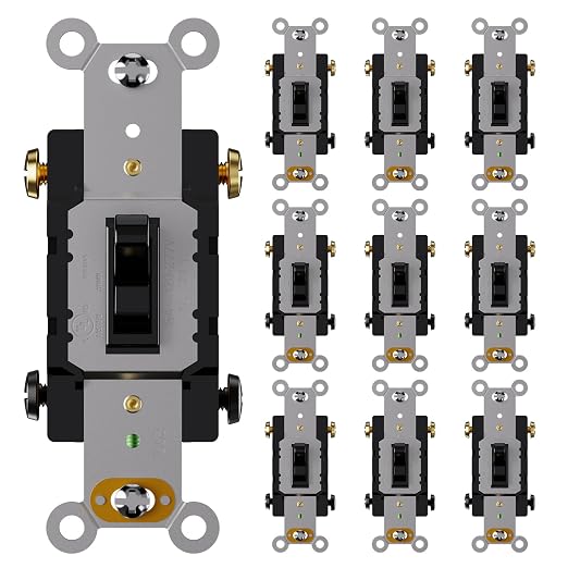 AIDA 10 Pack 4 Way Toggle Light Switch, 15 Amp, 120 Volt, Toggle Framed AC Quiet Switch, in Wall On/Off Switch Replacement, Self-Grounding, Residential and Commercial Grade, UL,Glossy Black