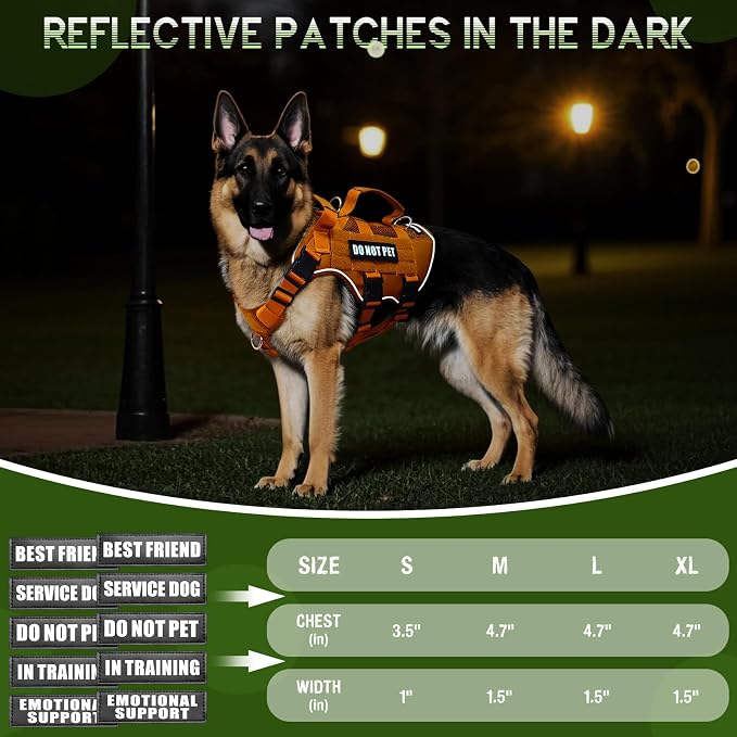 Tactical Molle Vest Mesh Dog Harness with 10 Removale Pet Patches | Breathable Service Dog harness with Double Soft Padded Handle for Small Dog, Reflective Military Pet Vest for Walk Hiking