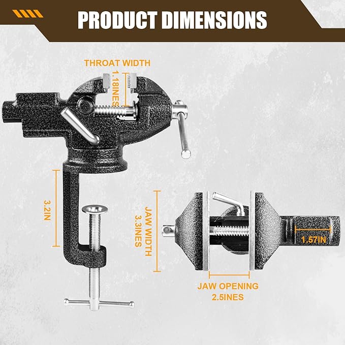 Bench Vise 3 Inch, Home Vise with 360° Swivel Base, Dual-Purpose Heavy Duty Cast Iron Table Vise, Clamp-On Vise for Woodworking, Metalworking, Drilling and DIY Projects