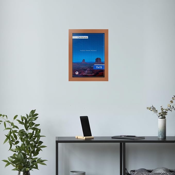 ArtToFrames Puzzle Frame for Buffalo Games 100 Piece Jigsaw Puzzles, 11x15 Inch (28x38 cm), Burnt Umber Engineered Wood with Regular Glass, Ready to Hang Puzzle Display