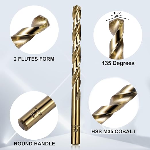 Cobalt Drill Bits Set for Hardened Metal and Stainless Steel, 99Pcs M35 High Speed Steel Twist Jobber Drill Bits 1/16"-3/8", with Plastic Index Storage Case
