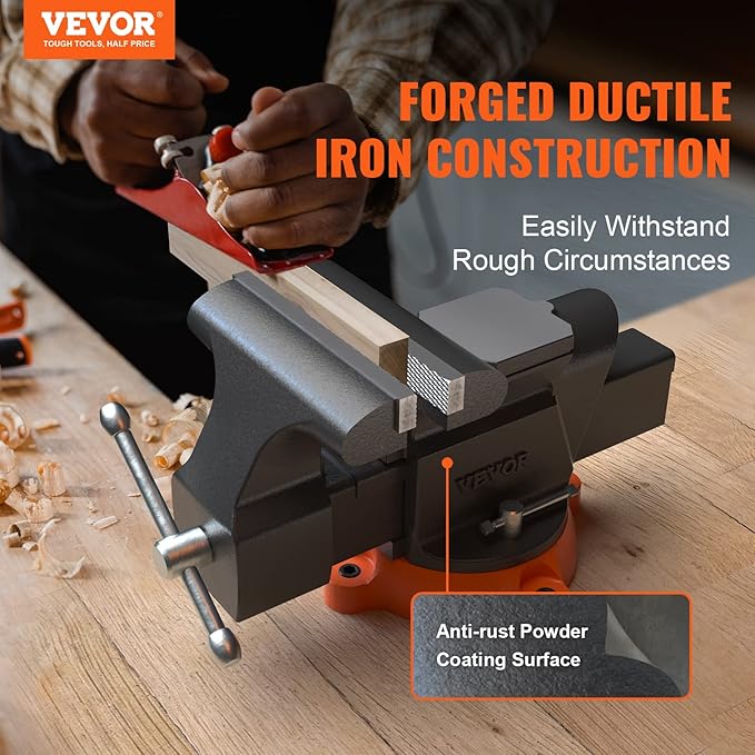 VEVOR Bench Vise, 6-inch Jaw Width 5.9-inch Jaw Opening, 360-Degree Swivel Locking Base Multipurpose Vise w/Anvil, Heavy Duty Ductile Iron Workbench Vise w/Bolts & Nuts, for Drilling, Pipe Cutting
