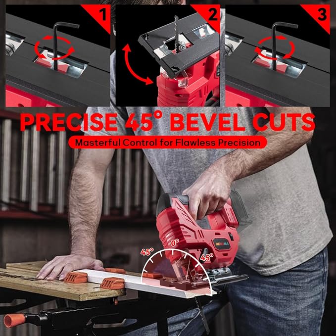 Cordless Jig Saw for Milwaukee Battery, 7 Speed Variable Up to 3200RPM, LED Light, 45° Bevel Cuts, 3 Orbital Motions, with Jig Saw Blade for Straight/Curve/Circle Cutting(Battery Not Include)