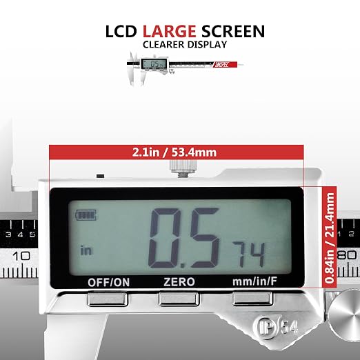 Rechargeable Calipers 6 Inch, Digital Caliper Stainless Steel Electronic Micrometer with Large LCD Display, Inch/mm/Fraction Conversion, Professional Vernier Measuring Tool