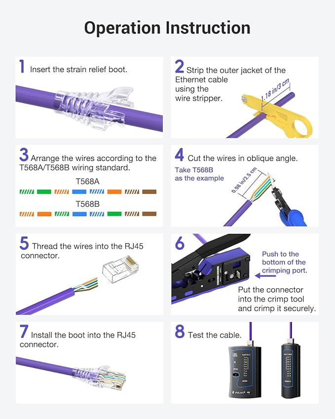 VCELINK RJ45 Crimp Tool Kit for CAT7/6A/6/5E/5, Upgraded Network Tool Set with an Ethernet Crimper, 25 RJ45 Connectors & Boots, Cable Tester, and Wire Stripper, Blue (no Cloth Bag Include)