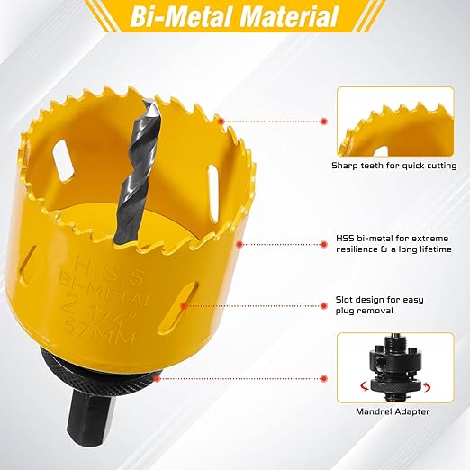 KATA Bi-Metal Hole Saw Kit, 18 Piece M42 Steel Hole Saw Set with 3/4"-2-1/2"(19-64mm) Saw Blades, Hole Saws Drill Bits Hole Cutter Kits with Storage Case, Holesaw Cutting for Thin Metal, Hard Wood