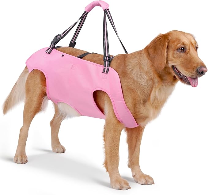 Full Body Dog Lift Harness, Support Senior & Disabled Dogs Walking | Help Up & Down Stairs Grooming, Dog Sling Backpack, Front Hind Leg Joint Injuries, Reflective, Soft Padded Handle | Pink, S