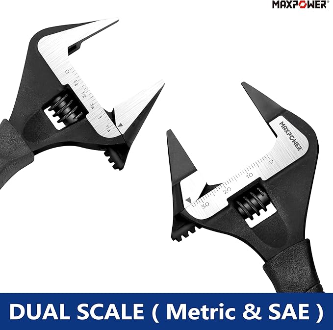 MAXPOWER 6-inch Slim Jaw Adjustable Wrench, Extra Thin Jaw Wide Opening Wrench, Dual Scale with Metric and SAE, Soft Grip Handle