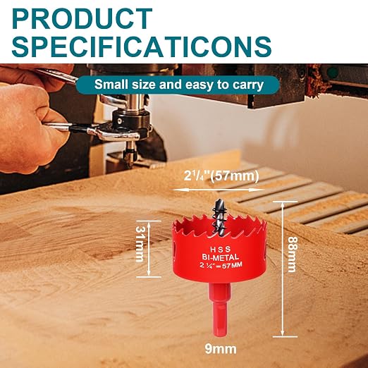 2-1/4Inch / 57mm Hole Saw for Wood, Plastic Board, Ceiling,Drywall, and Metal Sheet - HSS Bi-Metal Hole Cutter with Pilot Drill Bit