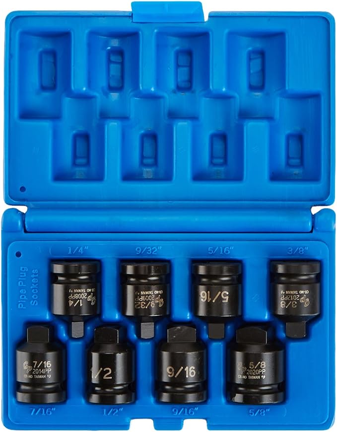 Grey Pneumatic (1308P) 1/2" Drive 8-Piece Pipe Plug Socket Set