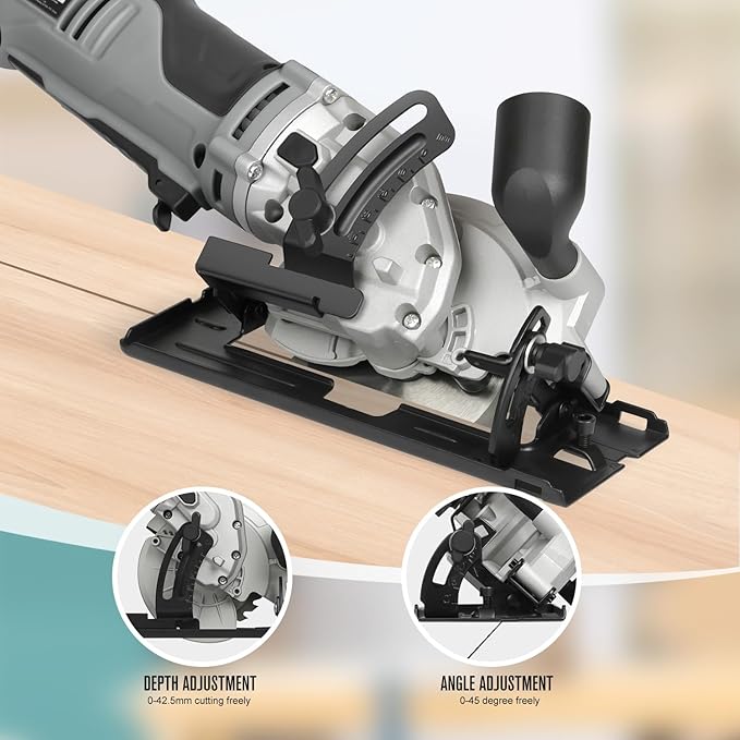 710W Mini Circular Saw, 5200RPM 6Amp Corded Compact Saw with 4-1/2" 24T TCT & 60T HSS Blade, Parallel Guide Ruler, Allen Wrench, Vacuum Adapter, Max Cutting Depth 1-2/3"(90°) 1''(45°)
