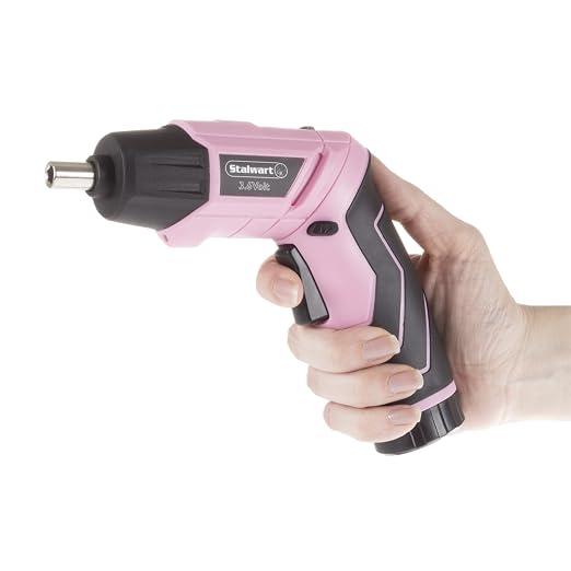 Pivoting Electric Screwdriver - 45-Piece Pink Tool Set - Cordless Power Tool with 3.6V Lithium Battery and LED Flashlights by Stalwart (Pink)