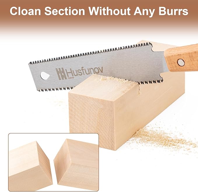 Husfunov Japanese Hand Saw, 6 Inch Pull Saw with Double Edges of 11/17 TPI, SK5 Flexible Blade Handle Wood Saws for Woodworking Tools