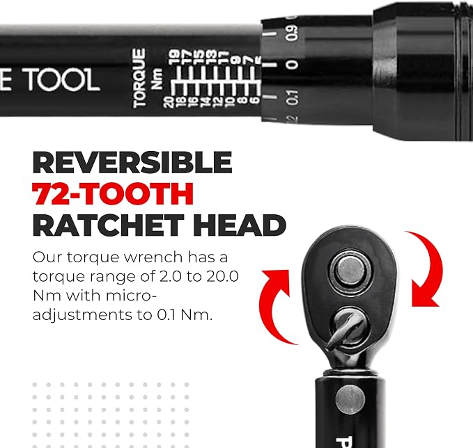 PRO BIKE TOOL Bike Torque Wrench Set - 1/4 Inch Drive, 2.2-16.9 Nm | 20-150 in-lb, Allen & Torx Bits, Extension Bar, Protective Storage Case