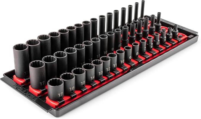 TEKTON 1/4 Inch Drive Impact Socket Set, 48-Piece | SID90114 | (4 - 17 mm), Shallow, Semi-Deep, and Deep, 12-Point, Socket Rail