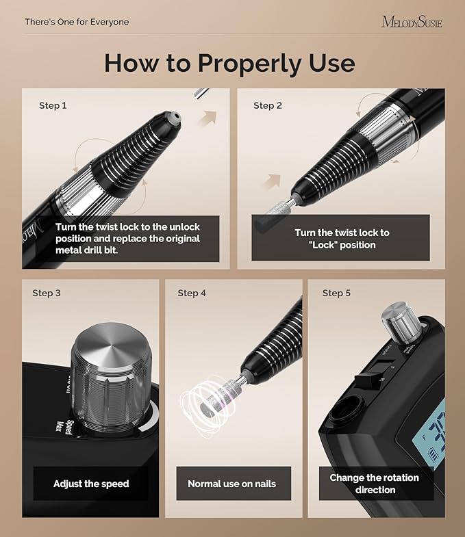 MelodySusie Entry-Level Clip-On Rechargeable Nail Drill, SC320D 30000RPM Essential E-File with LCD Display for Manicure Shaping & Gel Removal, Perfect for Training, Nail Art Practice & Home Use